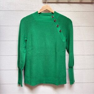 Ann Taylor | Women's Spring Green Button Detail Ribbed Knit Sweater | Size XS